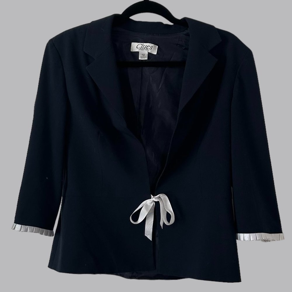 Vintage Tie Front Ribbon Trim Blazer Jacket Sz 12